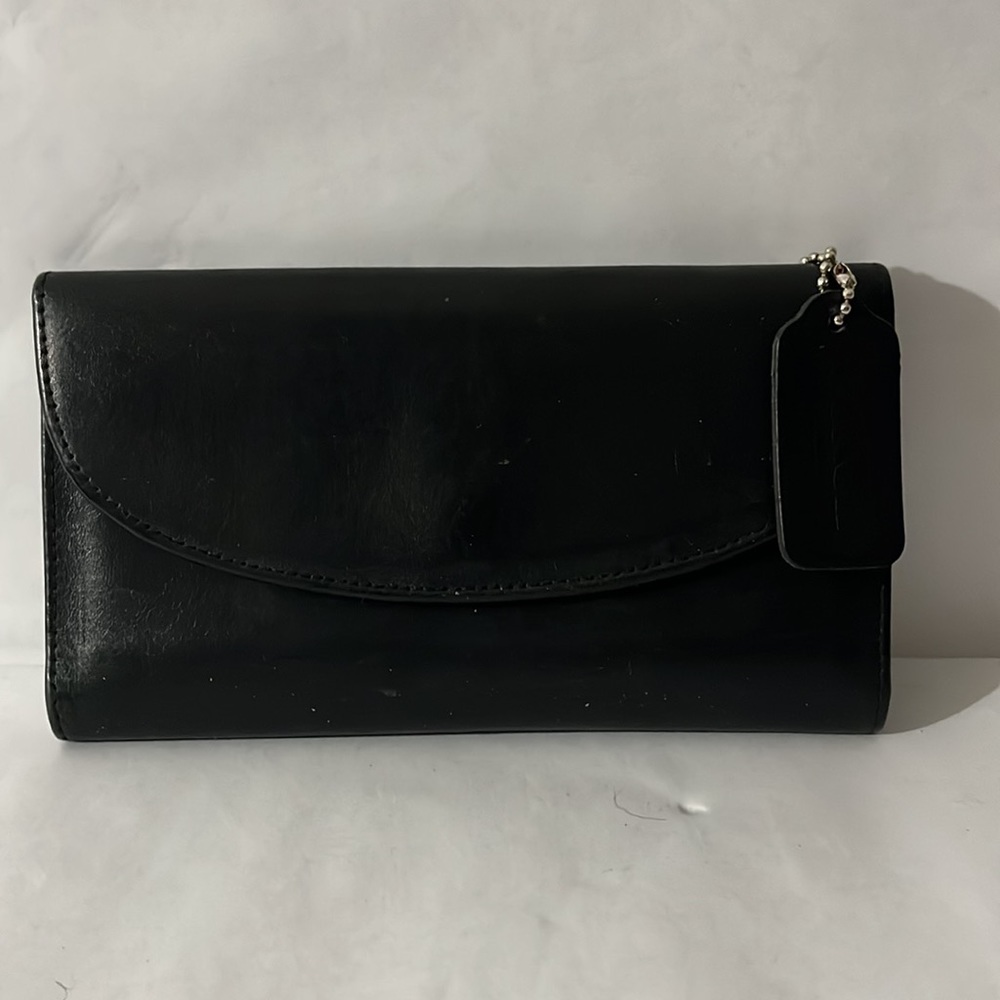 Coach Vintage Black Leather Trifold Envelope Checkbook Wallet